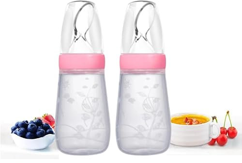 SNS Baby Squeeze Silicone Feeding Bottle & Spoon Blue 2 Pcs Rice Fruits Vegetables Paste Feeding Bottle for Small Mouth, Child Food Feeder Baby Weaning Spoon (Blue)