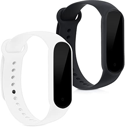 kwmobile Straps Compatible with Xiaomi Mi Smart Band 6 / Mi Band 6 / Band 5 Straps - 2x Replacement Silicone Watch Bands - Smartwatch or Fitness Tracker - Black/White