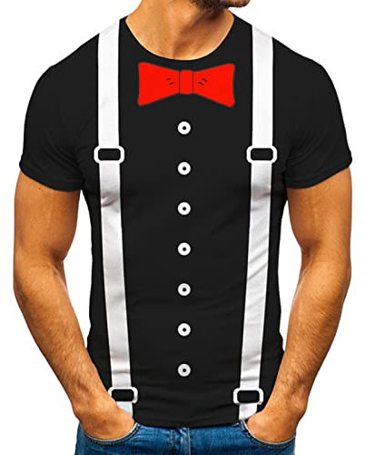 Herren Fun-Shirt mit Anzug Schlips Krawatte Aufgedruckt, Gefälschter Zweiteiliger Druck T-Shirt Kurzarm Rundhals Hippie Tee Shirt Slim Fit Muskelshirt Crew Neck Kurzarmshirt Streetwear