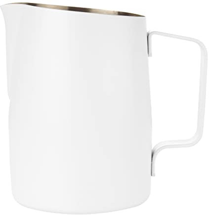 Dianoo Milk Frothing Pitcher With Handle, 600ml Stainless Steel Steaming Pitcher, Espresso Milk Frother Cup For Coffee Cappuccino Latte Art, White