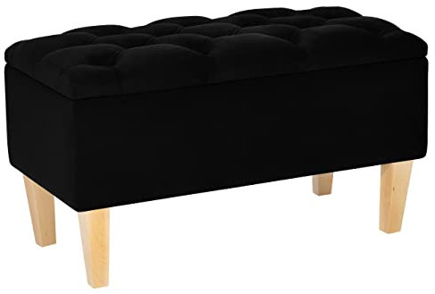LORDLY Sitzbank mit Stauraum BENAVENTE NAT 81x42cm – schwarz Velourstof, Sitztruhe, Aufbewahrungsbox, Polsterbank mit Samtbezug für Wohnzimmer, Schlafzimmer, Diele