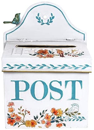 BIG FORTUNE Briefkästen/Wandhalterung Außen Briefkasten Wandhalterung Briefkästen für Außen Geeignet für Dekor Antik Stil Nostalgie Charme Home Metall Briefkasten Retro Stil Weiß Blau