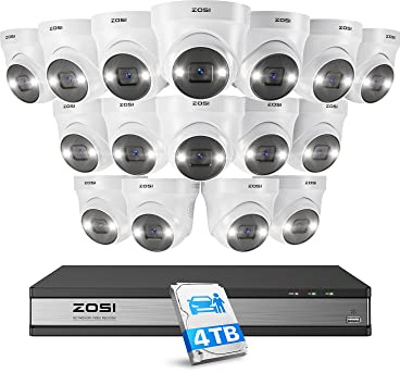 ZOSI PoE Überwachungskamera Set Aussen, 16X 5MP PoE Kamera Überwachung 4TB | mit 2 Wege Audio, 16CH 4K NVR, AI Personenerkennung und Fahrzeugerkennung, Farb Nachtsicht