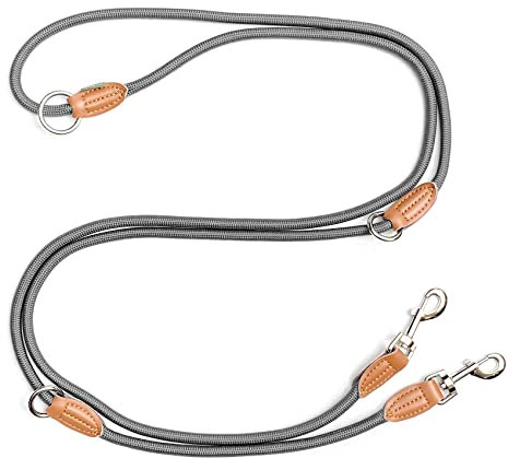 Leisegrün Hundeleine große Hunde | Führleine 3m verstellbar mit 2 Karabiner | 3 Meter lang x 1,1 cm | Nur 300 g | Modell Devon | Grau