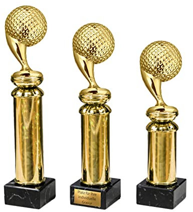 eberin · Golf Pokal mit Gravur/Wunschtext · Golfclub Cup · Golfer Preis · Gold Golfball auf Goldsäule/Marmor · Golfsport Pokal in 3 Größen erhältlich · (25,0 cm)