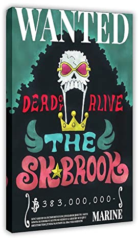 FISH DRAGATE Anime Straw Hat Pirates Bounty Poster Brook Canvas Poster Wall Art Decor Print Picture Paintings for Living Room Bedroom Decoration Frame-style 24x36inch(60x90cm)