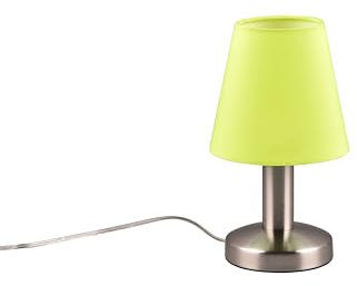 lightling Tischleuchte Mike, nickel matt Metall, Stoffschirm grün, Touch On Off, exkl. 1 x E14 max. 40W, ø 14 cm, Höhe 24 cm