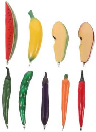 NUOBESTY 9pcs Fruit Ballpoint Pens Vegetable Signature Pens Plastic Creative Pens with Refrigerator Magnets for School Office Home