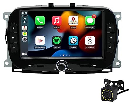 Estéreo de coche Android 11 compatible con Fiat 500 2016-2019 con CarPlayer inalámbrico Android Auto, 7 Pulgadas 2 Din Pantalla Táctil Auto Radio Soporte Bluetooth/FM/WiFi/GPS/Mirror Link+cámara 12LED