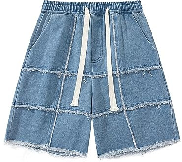 GRFIT Pantaloncini Short Uomo Pantaloncini in Denim per Uomo E Coppie Versatile Pantaloni retrò Quarter Pantaloni Casual Sottili XL Blu