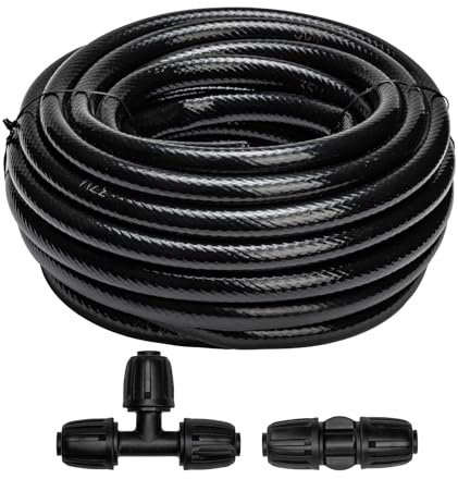 Maotong Tubo de riego por goteo de 40 pies de 1/2 pulgada con T de 1/2 pulgada y tubo de distribución de manguera de línea principal de acoplamiento para sistema de riego de jardín