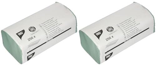 Papstar, 250 Blatt Handtuchpapier 23 cm x 25 cm grün Zick Zack, V-Falz, 1-lagig, #17205 (Packung mit 2)