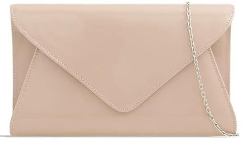UShopUK Pochette grande in pelle stile busta da sposa, ballo di fine anno, matrimonio, sera, festa, borsetta a mano, Nude, Large