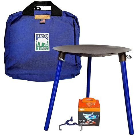 The TemboTusk Adventure Table-Top 12 Skottle grill cooking system kit, based on the South African Skottel pan or wok skillet style cooker packs all in one carry bag.