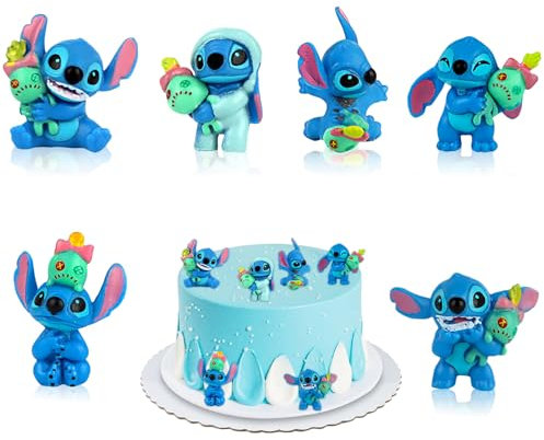 6 Stück Sti-tch Mini Figuren, Stitch Tortendeko, Geburtstag Kuchen Deko, Li-lo und Stit-ch Figur, Stit-ch Geburtstagsdeko Cupcake Topper für Kinder