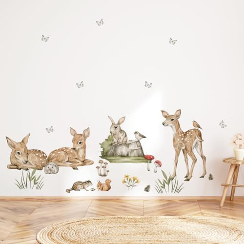 Mica-Mica Waldtiere Wandtattoo fürs Kinderzimmer, Wanddeko, Wandsticker (Large, Rehe)