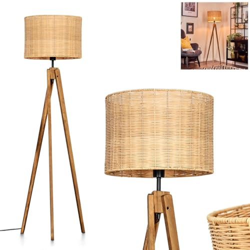 Stehleuchte Cavaca, Stehlampe aus Holz/Bambus in Natur, Leuchte im skandinavischen Design mit rundem Schirm (Ø 40 cm) u. Fußschalter, Höhe 151 cm, 1 x E27, ohne Leuchtmittel