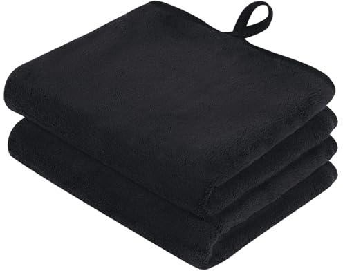 VIVOTE Lot de 2 essuie-Mains Super Doux et absorbants en Microfibre à Suspendre pour Cuisine et Salle de Bain Noir 30 x 50 cm