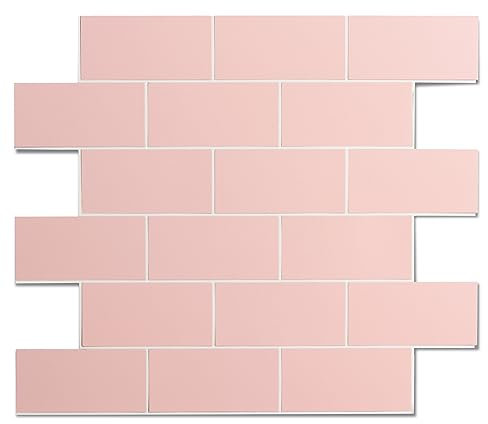OYASIMI 20-Sheet Thicker PVC Stick on Tiles for Kitchen, Pink Peel and Stick 3D Splashbacks, Self Adhesive Wall Tiles Stickers for Bathroom Decor (30.5cmx30.5cm)