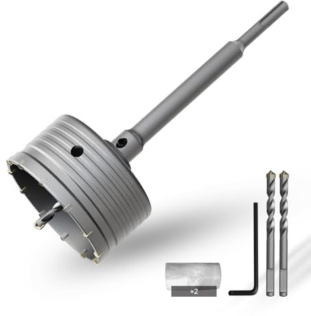 CSOOM Sierra perforadora de hormigón de 110 mm con extensión SDS-Plus de 220 mm, juego de sierras perforadoras para hormigón, juego de 4 brocas de centrado de 8 x 110 mm, punta de metal duro, 2 brocas