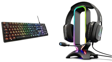 The G-Lab Keyz Platinium Clavier Mécanique Gamer AZERTY FR Red Switch Low Profile & K-Stand Radon Support pour Casque/Micro-Casque Gaming - Rétro-éclairage RGB