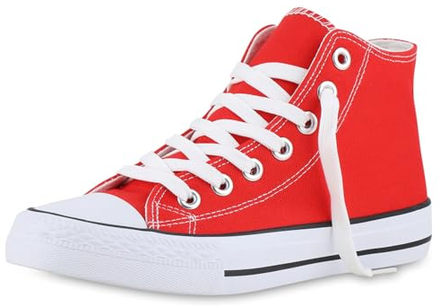 VAN HILL Damen Sneaker High Flach Basic Bequem Schuhe 215934 Rot 38