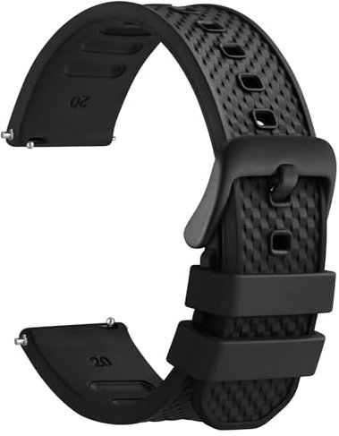 WOCCI 20mm Plaid Watch Strap, FKM Rubber Band, Quick Release, Black Brushed Buckle (Black)