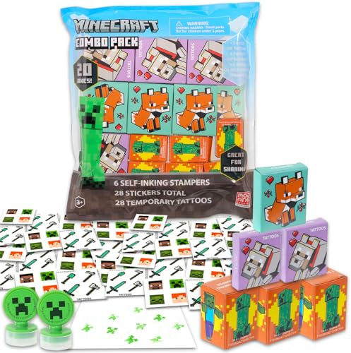 Minecraft 20-Piece Party Favor Boxes with Stickers, Tattoos and Stampers for Kids Birthday Party | Minecraft Party Supplies and Decorations