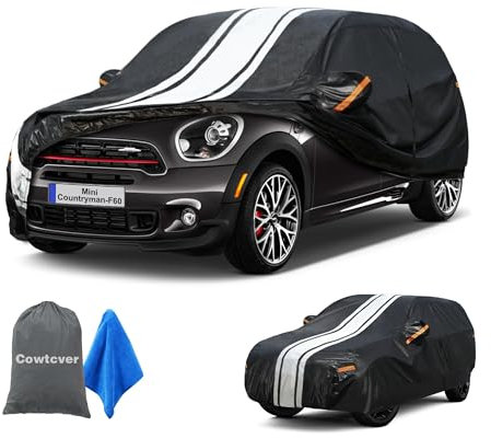 Cowtcver Mini Car Cover Waterproof Breathable Allweather, Outdoor Cover Custom Fit Mini Countryman 2010-2024, 10 Layers Full Car Cover Snow Sun Rain UV Dust All Weather Protection With Zip.