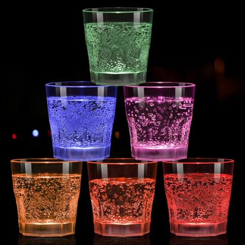 DPWELL Lot de 6 verres à vin lumineux en plastique à LED multicolores pour eau, bière, cocktail, whisky, fête
