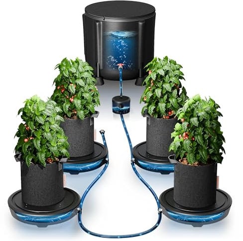 Spider Farmer Sistema de riego automático alimentado por gravedad 2025, no necesita energía, paquete de 4 sistemas de riego automático con depósito de 13 galones, 4 bases de maceta de tela de