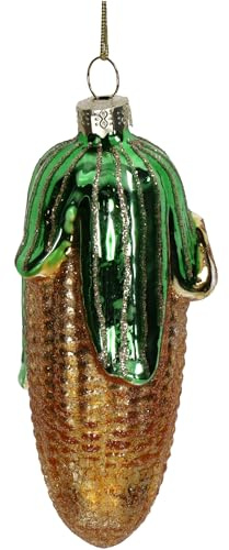 HD Collection Christbaumschmuck Glas 11,8cm - Maiskolben Figur zum Aufhängen - handbemalt & mit Glitzer - Weihnachtsbaum Anhänger für Weihnachten - Christbaumanhänger & Weihnachtsbaumschmuck - Gelb