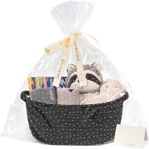 Gift Basket Empty to Fill, Small Rope Woven Baskets for Toy Storage, Basket for Shelves, Decorative Baskets with Gift Bags & Ribbon, 30 x 20 x 12 cm, Black