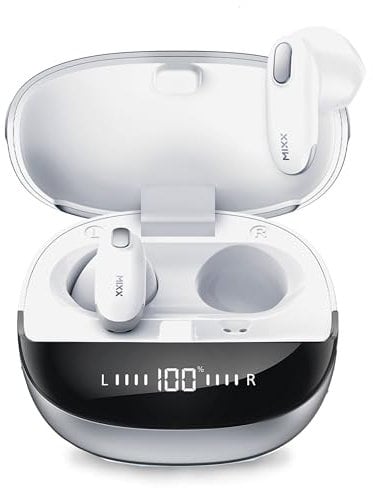 Mixx StreamBuds Charge 2 Hybrid True Wireless Earbuds, Bluetooth Wireless Earphones, 36 Hours Total Playtime, Digital Display, Hands-Free Calling, Qi Charging Compatible