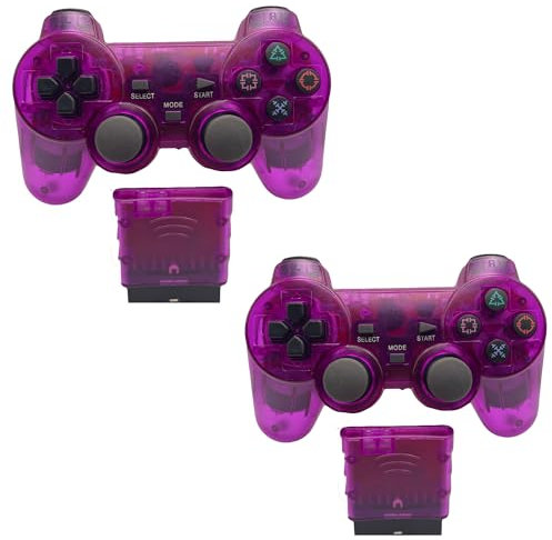 Genérico 2x Mando PS2 inalambrico, joystick integrado de doble vibracion 2.4G Gamepad compatible con PS2 y Psone / PS1 morado