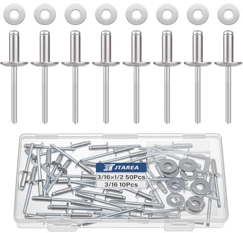 JTAREA 4,8 x 12,7 mm Rivets Aveugles en Acier Inoxydable avec Rondelle Rivets Pop Tete Large Rivet Pop à Extrémité Ouverte (Paquet de 60)