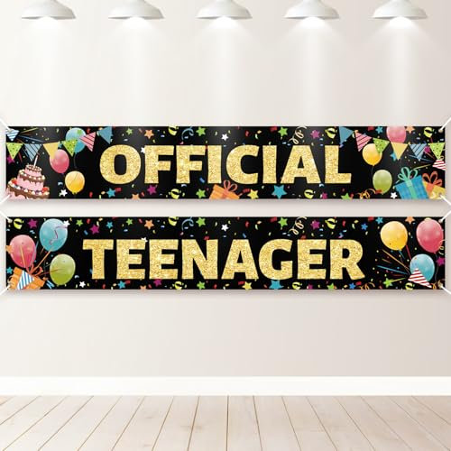 PartyYaa Offiziell Teenager Banner, Official Teenager Deko für 13. Geburtstag Dekoration, 13 Geburtstag Banner Partyzubehör für Jungen Mädchen(Schwarz Gold)