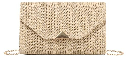 HomKuch Bolsa de embrague de paja de las mujeres tejida cartera de embrague de la playa de verano para la boda de la fiesta del baile de viaje