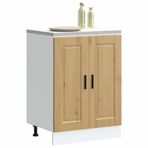 WIFESE Unterschrank mit Tür Küchenunterschrank Sideboard Küche Organizer Küchenschrank mit Viel Stauraum Küchenmöbel Aufbewahrungsschrank Artisan-Eiche 60x46x81,5 cm Holzwerkstoff