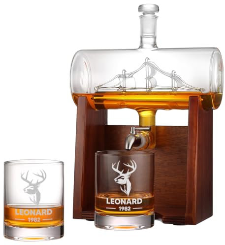 polar-effekt Whisky Karaffe 1 Liter & Gläser 320 ml mit Gravur - Personalisierte Geschenk-Idee für Männer - Vintage Dekanter & Tumbler für Bourbon & Whiskey