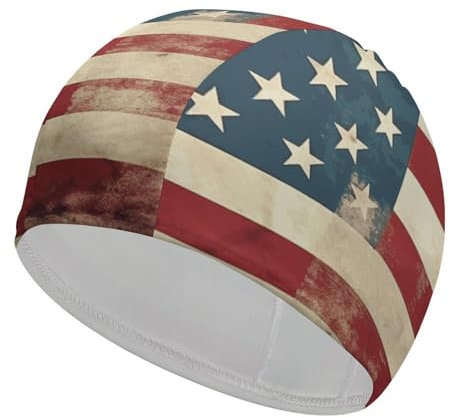 Bonnet de bain vintage drapeau américain américain respirant haute élasticité bonnet de bain doux antidérapant pour femmes hommes