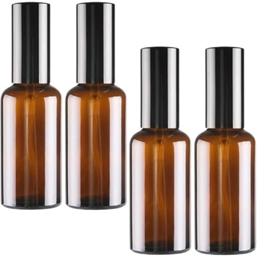 4-Pack 30ml/1oz Amber Glass Spray Bottles for Fine Mist | with 2 Extra Nozzles, Refillable Essential Oil & Toner Set, Eco-Friendly Home & Skincare Solutions