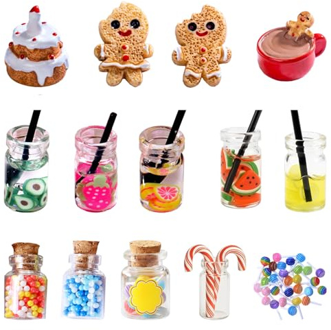 28Stück wichtel zubehör Weihnachten, Inklusive Hochflaschen, Früchtegläser, Kekse und Kuchen, Ideal für Wichteltür Deko, Miniaturenwelt Usw