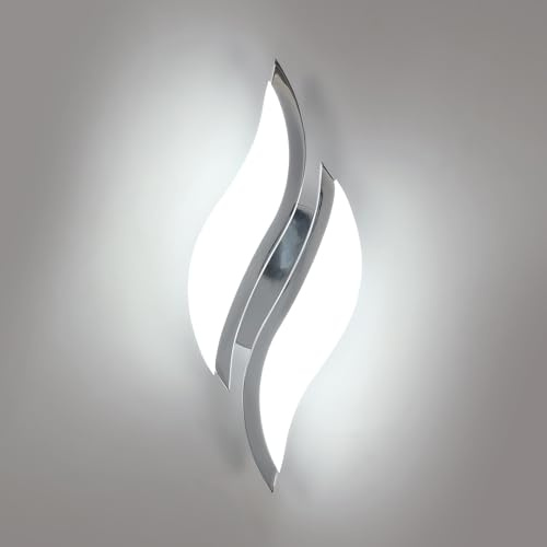 Goeco LED Wandleuchten Innen 12W 1350LM 29CM 6500K, 2 Flammig Chrom | LED Wandlampe Nachtlampe Blattförmige Acryl-Lampenschirm Kaltweißes Licht für Flur Treppenhaus Wohnzimmer Schlafzimmer