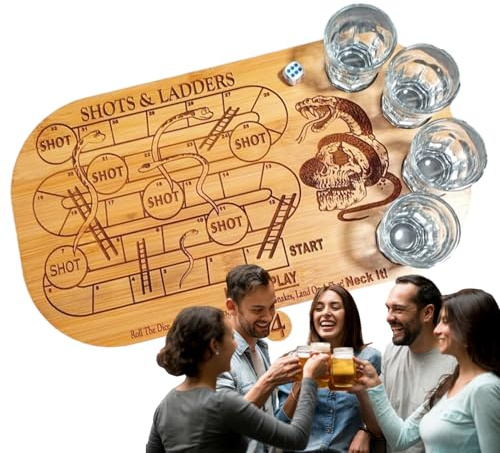 Shot Glass Chess Set - Wooden Glass Chess Board - Cup Board Game Set For Parties, Bar Nights, Basement & Garage Hangouts | Strategic Adult Party Game Gift For Friends Entertainment