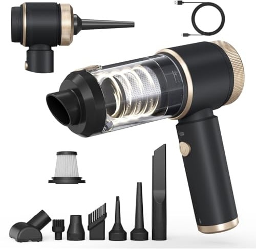 Aspirateur de voiture 7 en 1, portable sans fil 16 000 PA, aspirateur de voiture à forte aspiration avec double filtre HEPA, lumière LED, mini aspirateur rechargeable de type C, vide en un clic pour