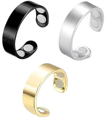 LEIIERUY Magnetringe 3er-Set – Verstellbare Kupferringe mit 4 Magneten – Schlafhilfe & Magnetfeldtherapie – Für Damen & Herren – Schwarz, Silber, Gold