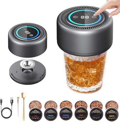 Electric Whiskey Smoker Kit & Cocktail Smoker Kit – Flameless with LED Breathing Light & Countdown, Type-C Rechargeable (170+ Ignitions) – Perfect Birthday Surprise Gift for Dad, Husband, or Boyfriend