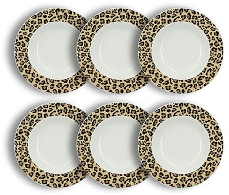 NOVASTYL 2614956 - Juego de 6 platos hondos de leopardo (porcelana), color beige