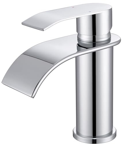 CECIPA Waterfall Spout Bathroom Sink Mixer Tap,Single Lever Basin Mixer Tap | Polished Chrome, Drip-Resistant, Ceramic Cartridge, Stainless Steel Modern Cloakroom Faucet with G1/2 Hoses, Easy Install